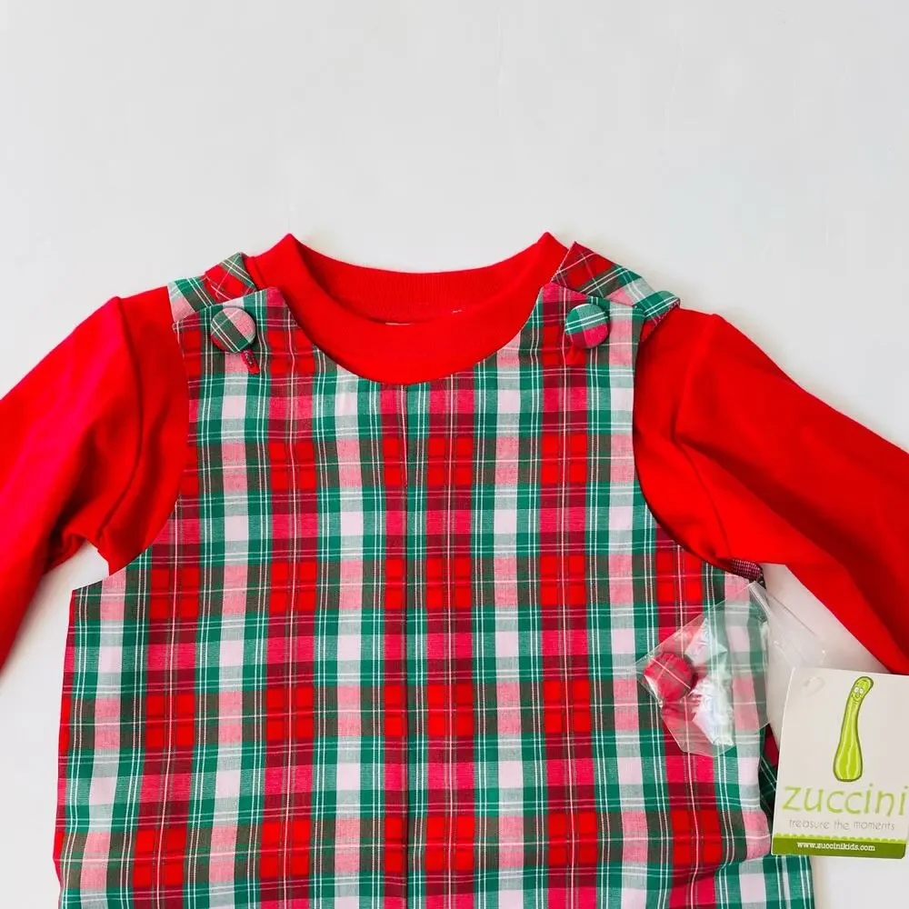 NWT 3M Zuccini Kids Red Plaid Longall Set